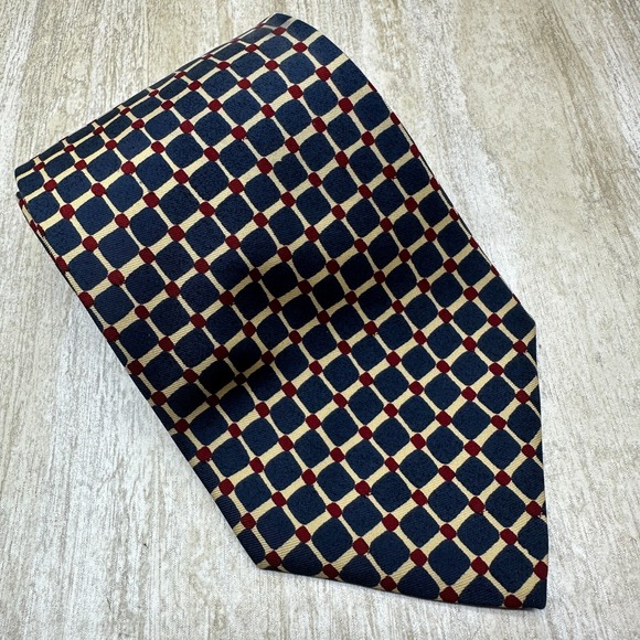 VTG Polo Ralph Lauren 100% Silk Neck Tie Red Blue Square Geometric Made In‎ USA - Picture 1 of 9